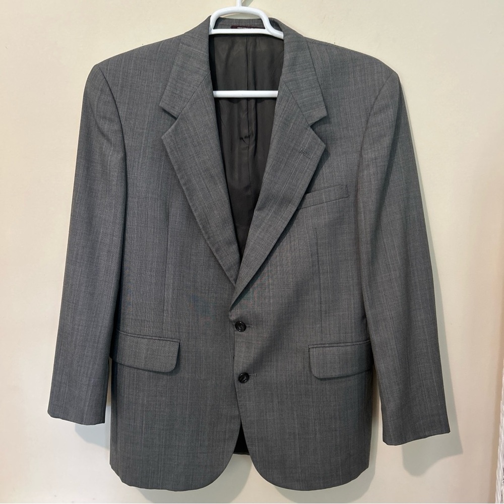 Evan Picone Suit Coat Blazer Men’s 42R Gray Herringbone Business Career Vintage
